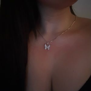 Diamond Sterling Silver 20” Butterfly Necklace